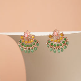 Silver Stone Beaded Earrings with Green Stone Hangings