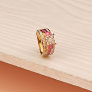 Silver and CZ Ring with Pink Stone Detailing