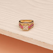 Silver and CZ Ring with Pink Stone Detailing