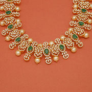 Floral Silver Necklace with CZs and Pearl Highlights