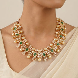 Floral Silver Necklace with CZs and Pearl Highlights