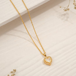 Silver Double Heart Pendant with Stones