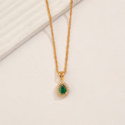 Silver Chain Pendant with Green Drop-Shaped Pendant