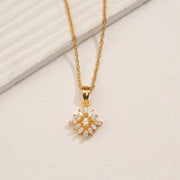 Silver Stone-Studded Pendant with Floral Design