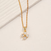 Silver Stone-Studded Floral Pendant