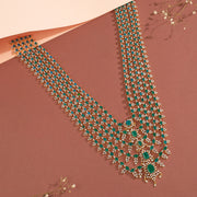 Silver Stone-Studded Stepped Haaram with Emeralds