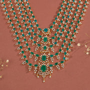 Silver Stone-Studded Stepped Haaram with Emeralds