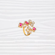 Floral Ruby Spark Silver Ring