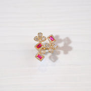 Floral Ruby Spark Silver Ring