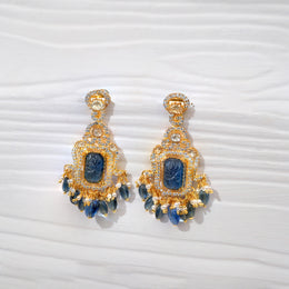 Royal Blue Carved Silver Stone Earrings