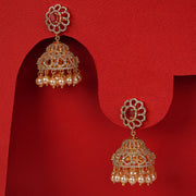 Silver CZ Studded Jhumkas with Pearl Hangings and Moissanite Stones