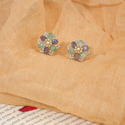 Silver Floral Earrings with Stones and CZs