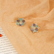 Silver Floral Earrings with Stones and CZs