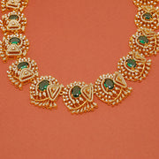 Intricate CZ and Silver Necklace with Green Stone Highlights