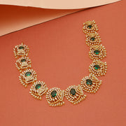 Intricate CZ and Silver Necklace with Green Stone Highlights
