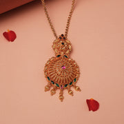 Stone Studded Silver Pendant in Temple Finish