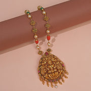 Temple Silver Lakshmi Devi Pendant with Kundans and Floral Detail