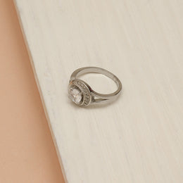 Silver and Stone Ring with Crescent Highlight