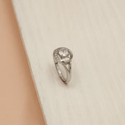Silver and Stone Ring with Crescent Highlight