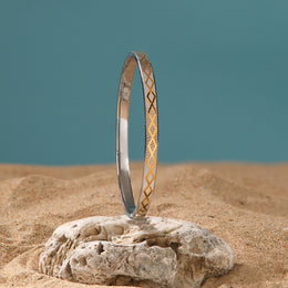 Silver Kada with Geometrical Gold Design