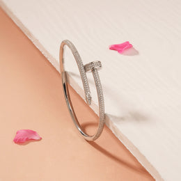 Sleek Silver Kada with CZ Stones