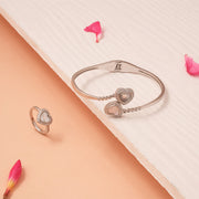 Stylish Silver Heart Ring in CZs