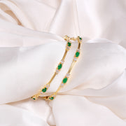 Classic Silver Bangles with CZ & Green Stones