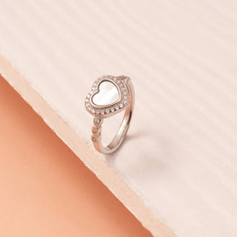 Stylish Silver Heart Ring in CZs