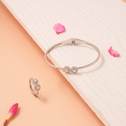 Fine Silver Kada with Floral Highlight and Stones