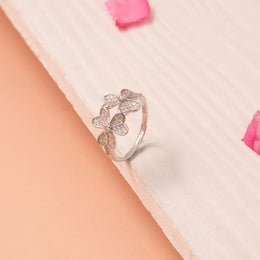 Floral Silver Ring with CZs