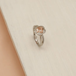 Silver Ring with Floral Design and Stones