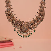 Silver Semi Antique Haaram with Traditional Design and Stone Detail