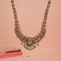 Silver Semi Antique Haaram with Traditional Design and Stone Detail