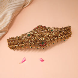 Antique Silver Vaddanam with Peacock and Lakshmi Devi Highlights