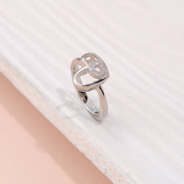 Elegant Open Heart Silver Ring with Sparkling Zircon Detail
