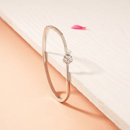 Silver and CZ Kada with Floral Highlight