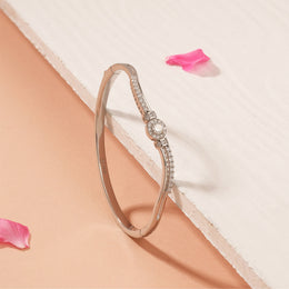 Elegant CZ and Silver Kada with Simple Design