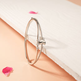 Elegant Silver and CZ Kada with Butterfly Detailing