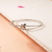 Elegant Silver and CZ Kada with Butterfly Detailing