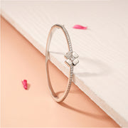 Elegant Silver Four Clover Leaf Kada with CZs