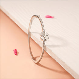 Elegant Silver Four Clover Leaf Kada with CZs