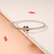 Elegant Silver Four Clover Leaf Kada with CZs