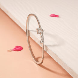 Sleek Silver Star Kada in CZs with Heart Shape