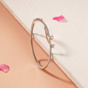 Sleek Silver Kada with Rose Gold Heart Embellishments and CZs