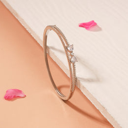 Elegant Silver CZ Kada with White Stone Highlights