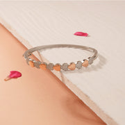 Exquisite Silver Kada with Hearts in CZs and Rose Gold Finish