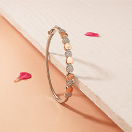 Exquisite Silver Kada with Hearts in CZs and Rose Gold Finish