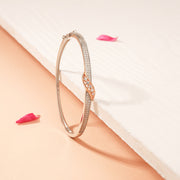 Elegant Silver Kada with Dual Lined CZs and Petal Highlight