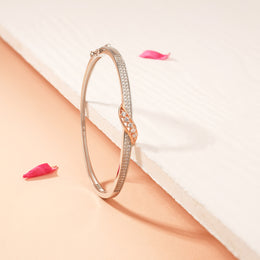 Elegant Silver Kada with Dual Lined CZs and Petal Highlight