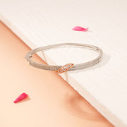 Elegant Silver Kada with Dual Lined CZs and Petal Highlight